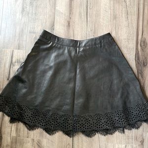 Black faux leather lace mini skirt